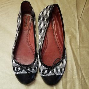 Missoni Cap Toe Ballet Flats~Black White Diamond Plaid Fabric+Leather Trim~37=7